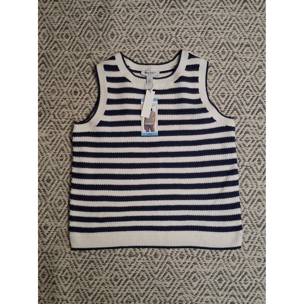 Nine West Jeans Womens Navy White Striped Knit Sweater Tank Top Size Large NWT